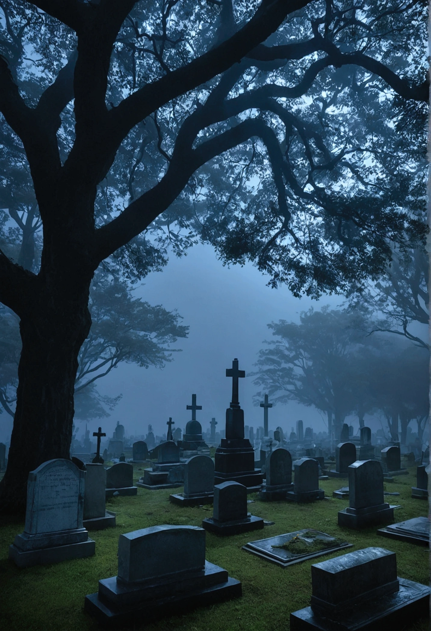 Cemetery at midnight、Thick Fog、