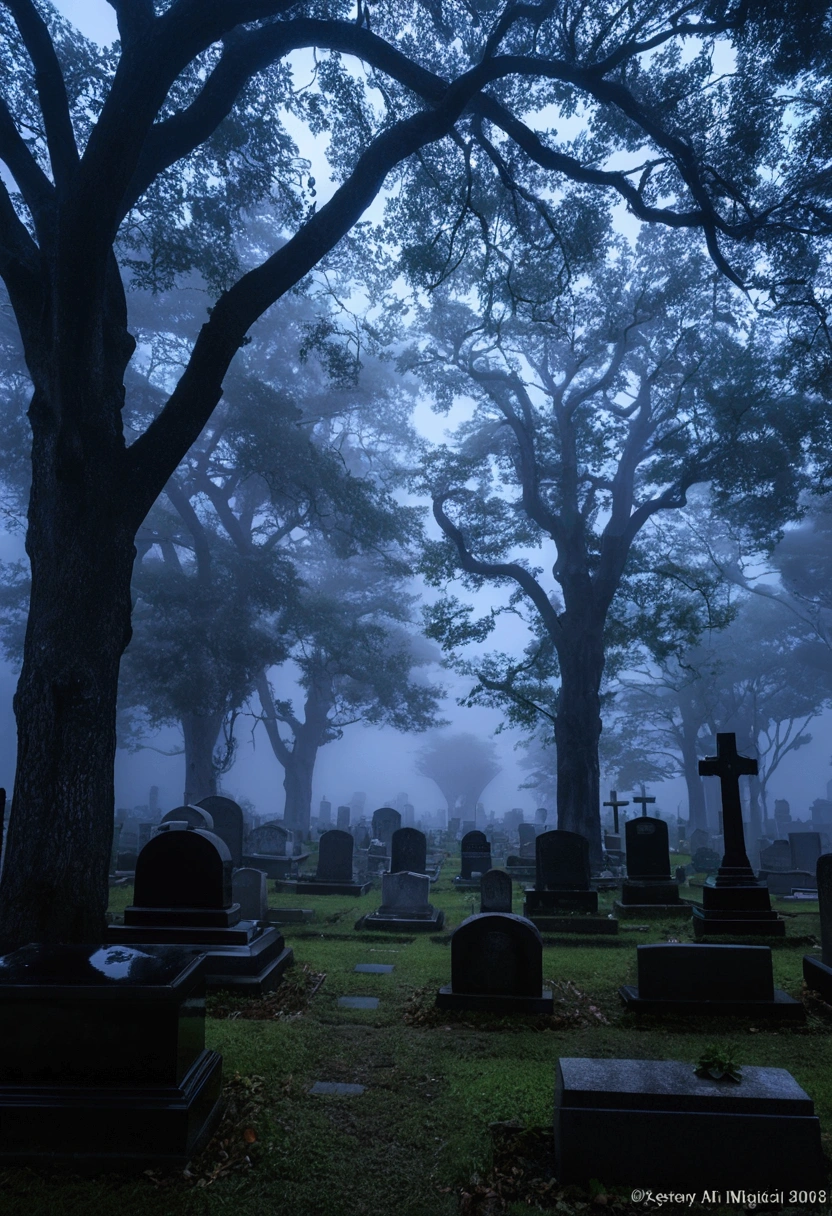 Cemetery at midnight、Thick Fog、