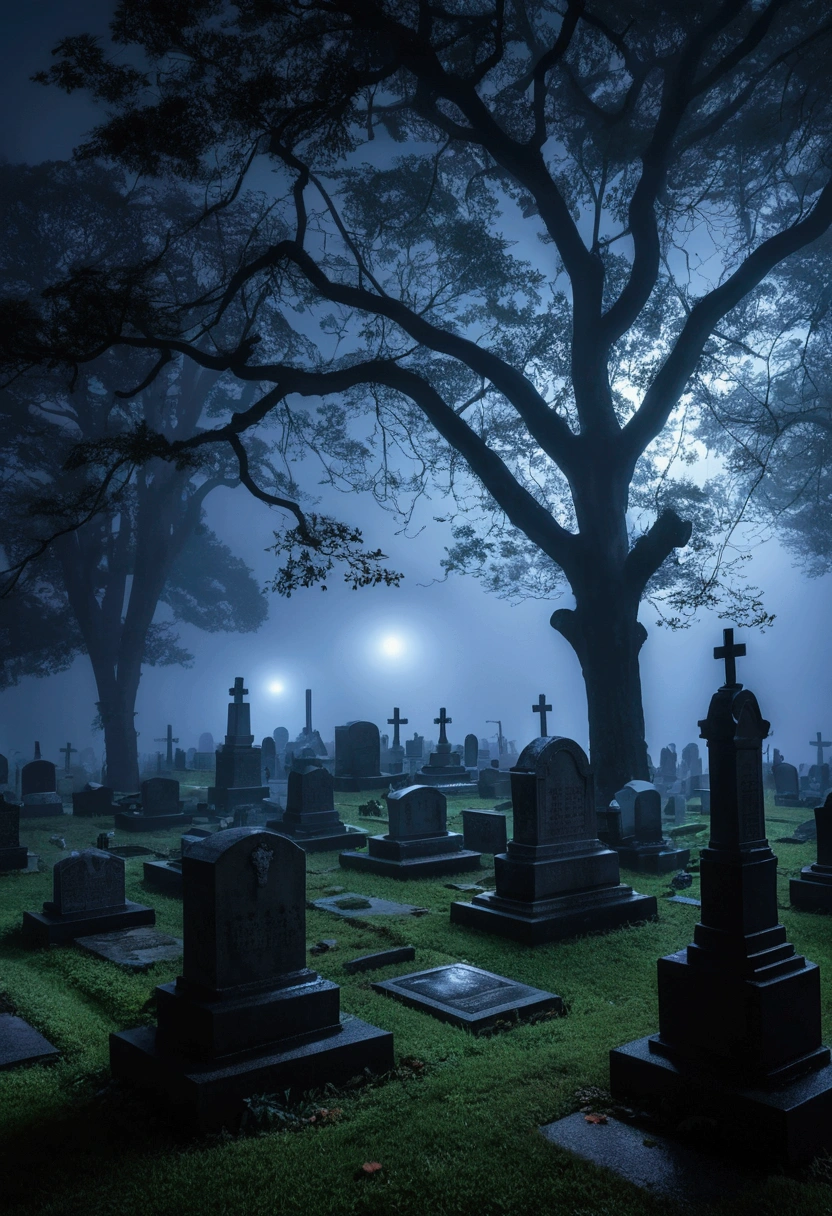 Cemetery at midnight、Thick Fog、
