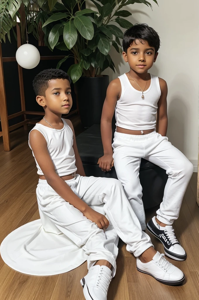 a birthday boy sitting near by birthaday cake side boy sitting and a boy wear white drees and whute pant and black shoe