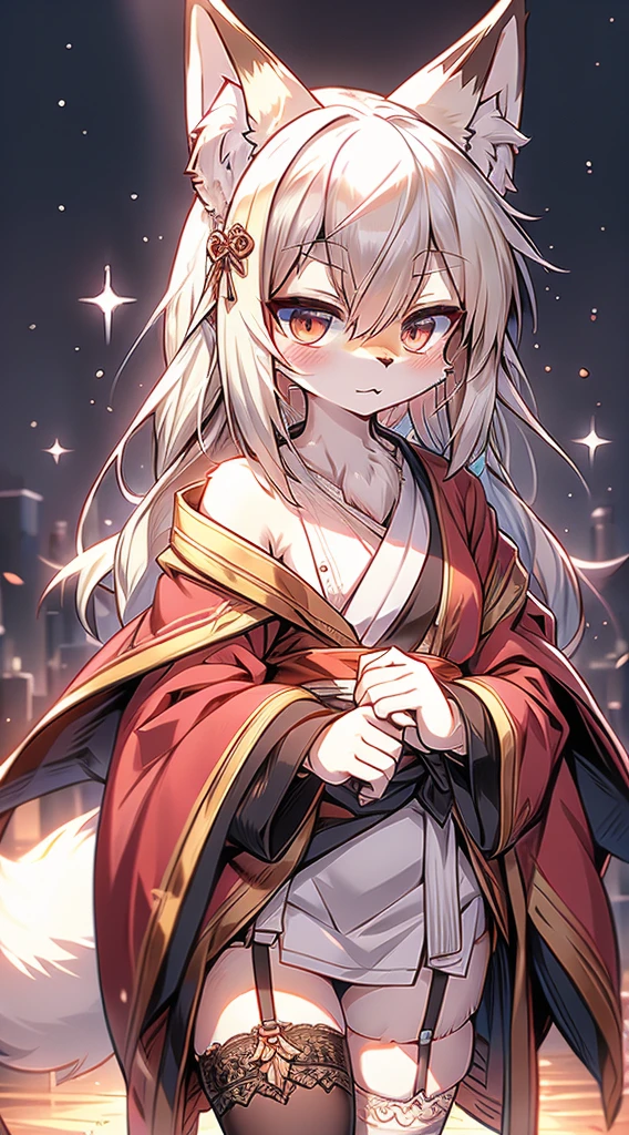 High and cold，Three No，No Expression，cold，cold，****，****，***********，White hair，No Expression，indifferent女孩，indifferent狐狸女孩，indifferent，White hair，Fox ears，White hair all over the body，Anthropomorphic fox girl，White fox girl，白色丝绸Knee socks，Knee socks，Garter stockings，Short robe，Back of robe，Back of robe，Mage Robe，Lace decoration，Lace decoration的袍子和Knee socks，蕾丝Knee socks，白丝Knee socks，Close-up above the waist，Close-up above the waist，No Expression，furry，furry，fuzzy，fuzzy，furry