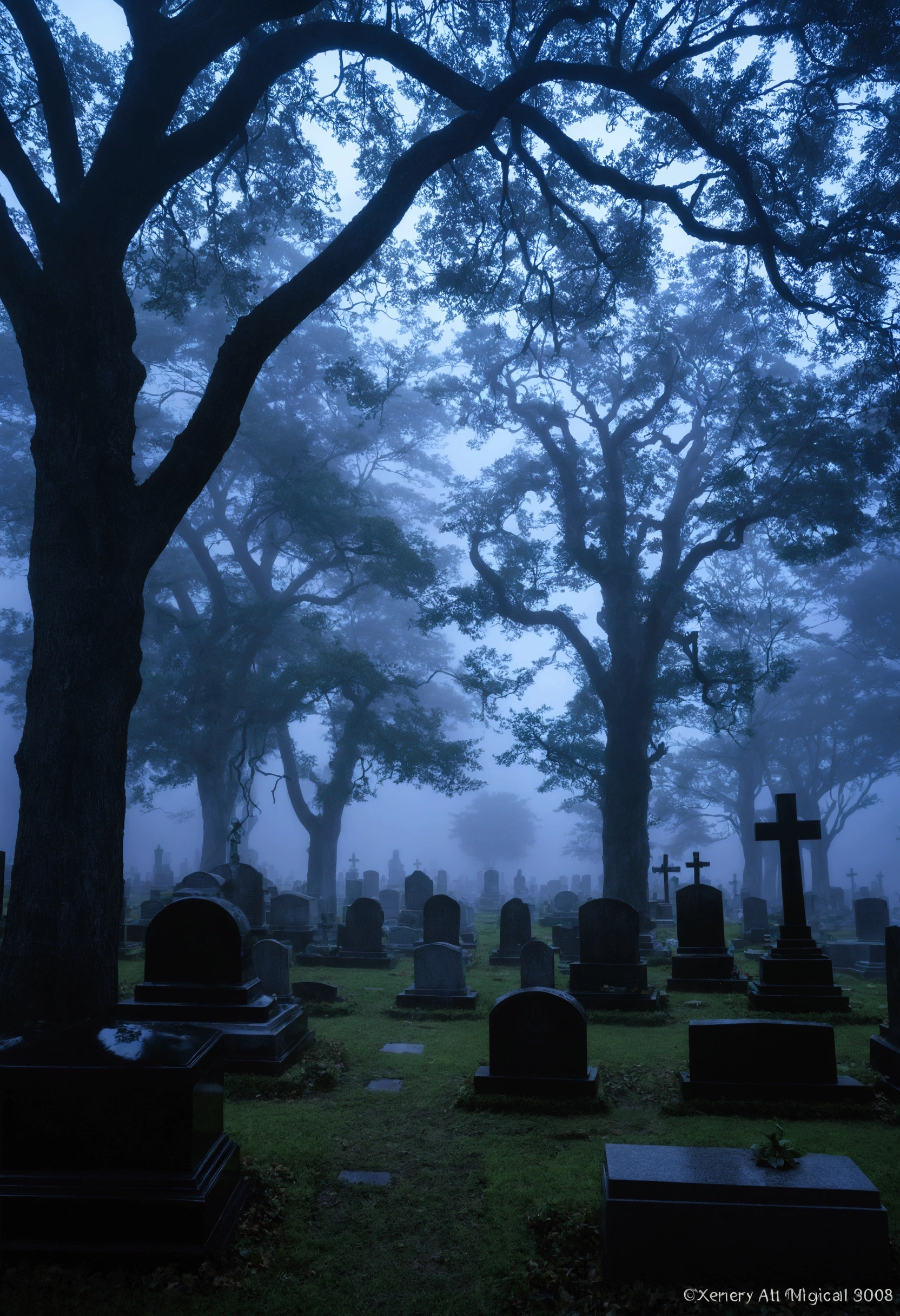 Cemetery at midnight、Thick Fog、