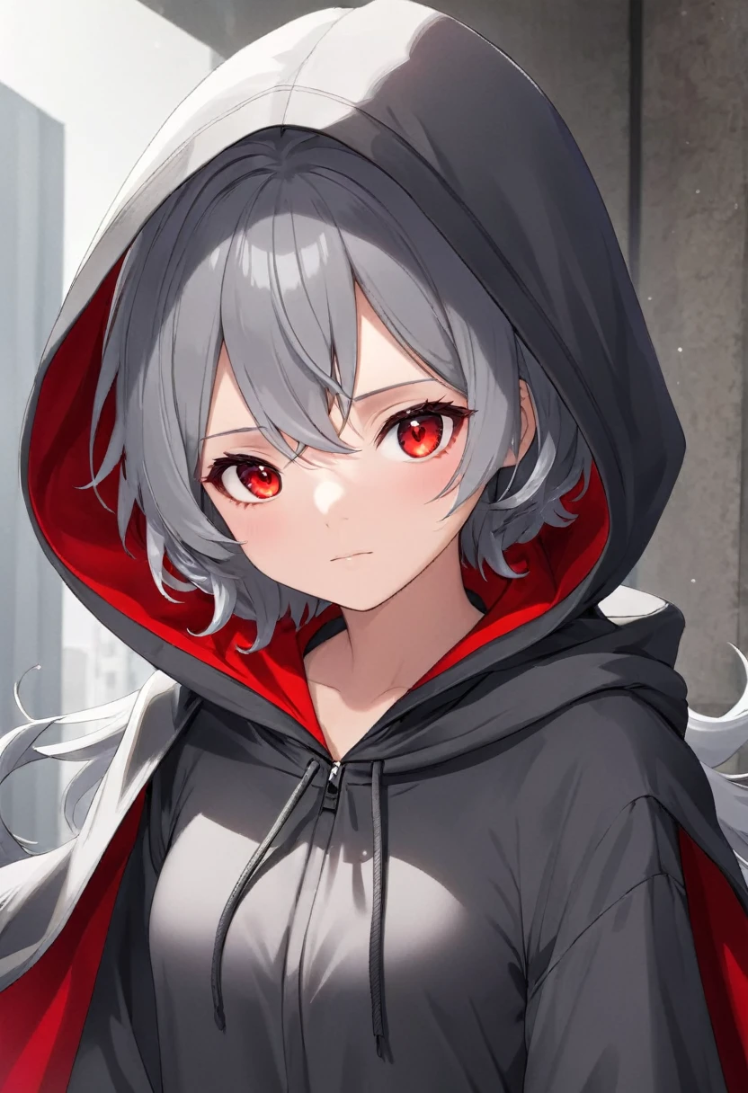 gray hair,Red eyes,Hood