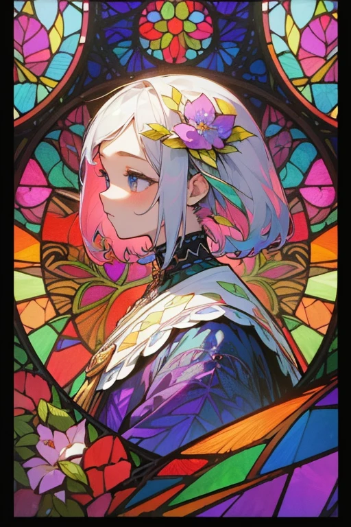 (masterpiece, Highest quality, Highest quality, Official Art, beautifully、beautiful:1.2), (One Girl), Very detailed,(Fractal Art:1.3),colorful,Most detailed,Upper Body, [Race],[jewelry],[flower],[[butterfly]],(flower)、(Stained glass)、