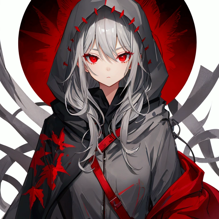 gray hair,Red eyes,Hood