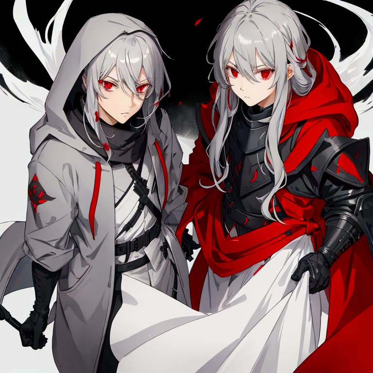 gray hair,Red eyes,Hood
