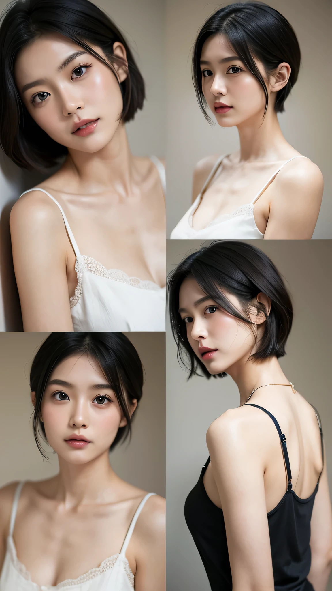 Japanese、woman、Short Hair、Camisole dress、Create 4 more images with different expressions