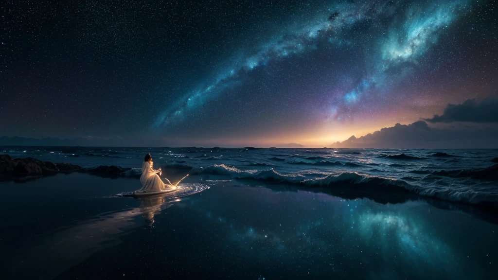 best quality, 4k, highres, (masterpiece:1.2), ultra-detailed, (realistic:1.37), HDR, (vivid colors), (physically-based rendering), (sharp focus), galaxy in sea, (stars), (crystal clear water), (ripples), (reflective surface), (sparkling), (cosmic beauty), (endless expanse), (galactic swirls), (serene atmosphere), (majestic), (magical), (dreamlike), (universe within), (ethereal), (enchanting), (hidden treasures), (mysterious depths), (tranquil), (awe-inspiring), (sublime), (harmony), (turbulent waves), (celestial), (interstellar journey), (surrounded by stars), (cosmic energy), (deep space exploration), (diving into the unknown), (starry night), (mesmerizing), (limitless possibilities), (timeless beauty), (fathomless), (captivating)