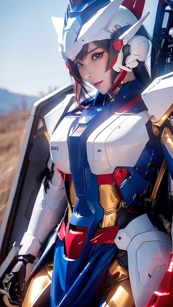 Textured Skin, Super Detail, Attention to detail, high quality, 最high quality, high resolution, 1080P, harddisk, beautiful,(Gundam girl),beautiful女人,Mecha Girl,Battle Mode,Girl with a mechanical body,She wears a futuristic Gundam mech