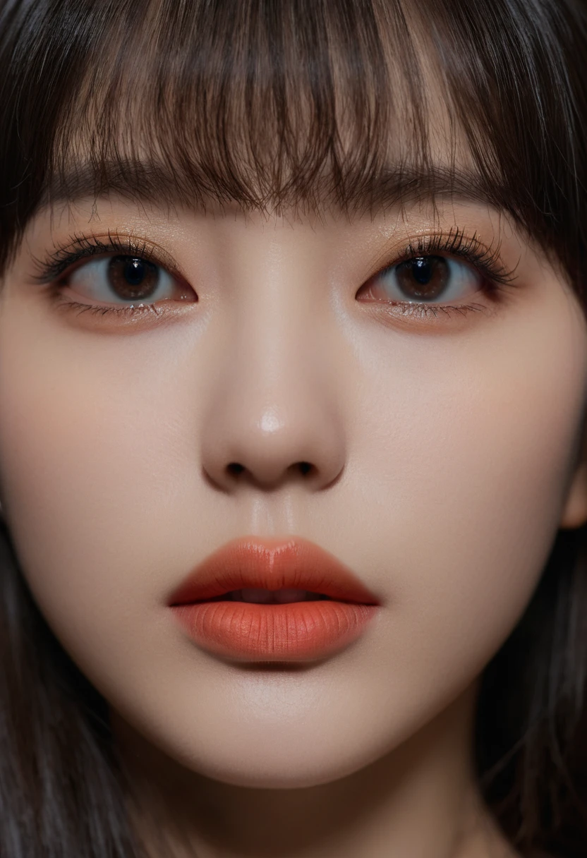 8K, best quality, 1 Girl, (Skin Indentation), night, (dark), Indoor clear background, (people), Beautiful bangs, Gorgeous,, (Clothing and:1.3),Soft lighting, attractive, dark Room, (mouth close:1.2, beautiful eyes, Delicate eyes, Detailed iris, Beautiful lips, Beautiful nose, Pretty Face),(primary color:1.5)