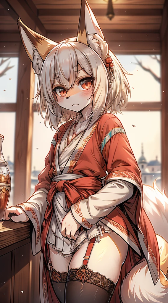 High and cold，Three No，No Expression，cold，cold，****，****，***********，White hair，No Expression，indifferent女孩，indifferent狐狸女孩，indifferent，White hair，Fox ears，White hair all over the body，Anthropomorphic fox girl，White fox girl，白色丝绸Knee socks，Knee socks，Garter stockings，Short robe，Back of robe，Back of robe，Fantasy style，European style，Western style，****ta style，Mage Robe，Lace decoration，Lace decoration的袍子和Knee socks，蕾丝Knee socks，白丝Knee socks，Close-up above the waist，Close-up above the waist，No Expression，furry，furry，fuzzy，fuzzy，furry