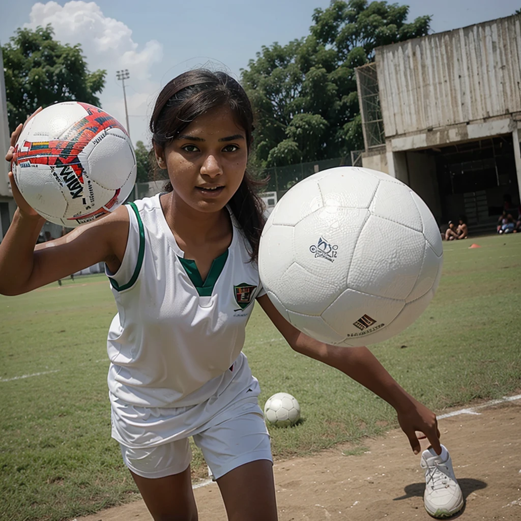  A Bangladesh white beautiful  girl football match playing 