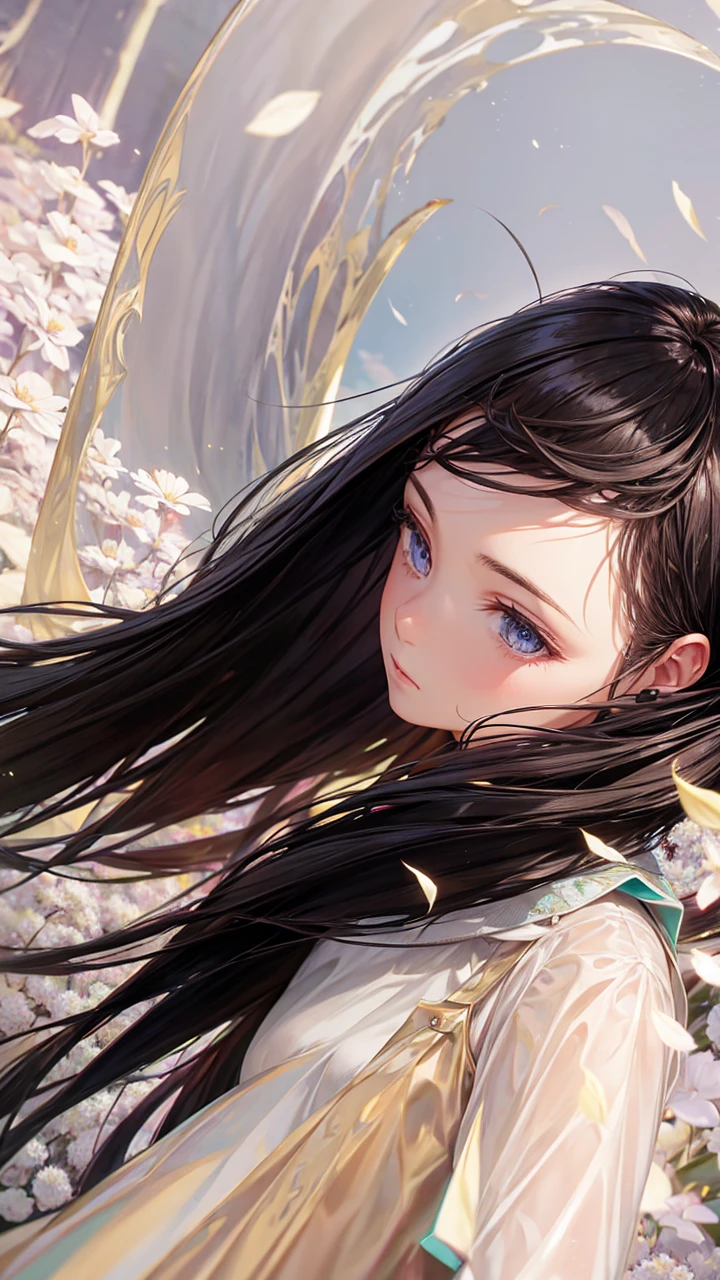 Woman standing in a flower field Cyber style