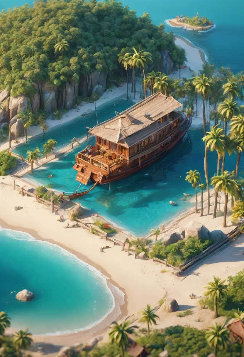 (Isometric Art:1.5),The art of math,Mountains,Fall,beach,Boat,Palm tree,(high quality,Masterpiece,Octane Rendering,Ray Tracing,Extremely detailed,3d,8k:1.5) ,Isometric projection