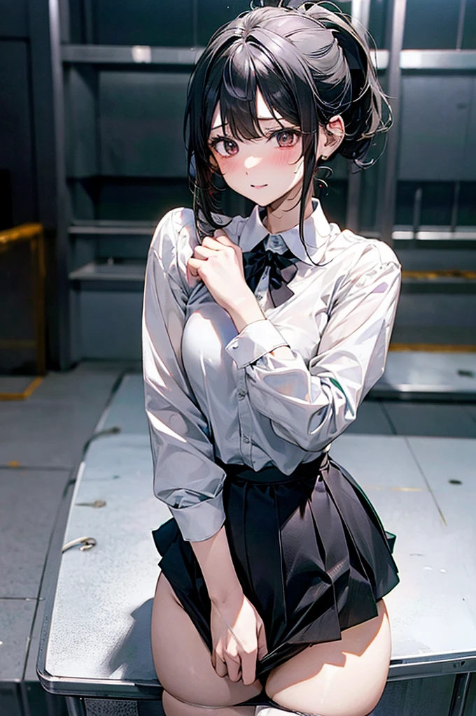 School、White shirt、Black Skirt、School、multiple:1.5,ponytail、Harem、panty drop