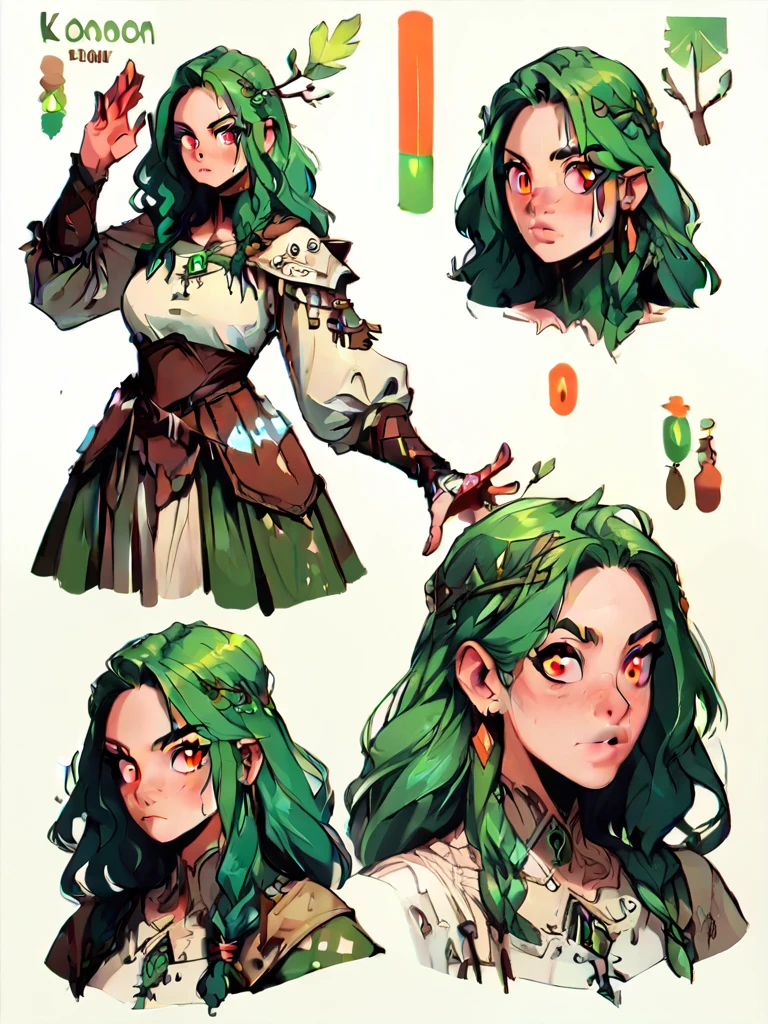 check_9, check_8_up, check_7_up, check_6_up, (character sheet:1), 1 girl, student green hair, Medieval girl, huntress,thick thighs, white long hair, Red eyes, big breasts, simple white background, dynamic pose, sexual, reference sheet, (whole body, from the outside, Front:1.1), upper body, cartoon,
Character DesignXL