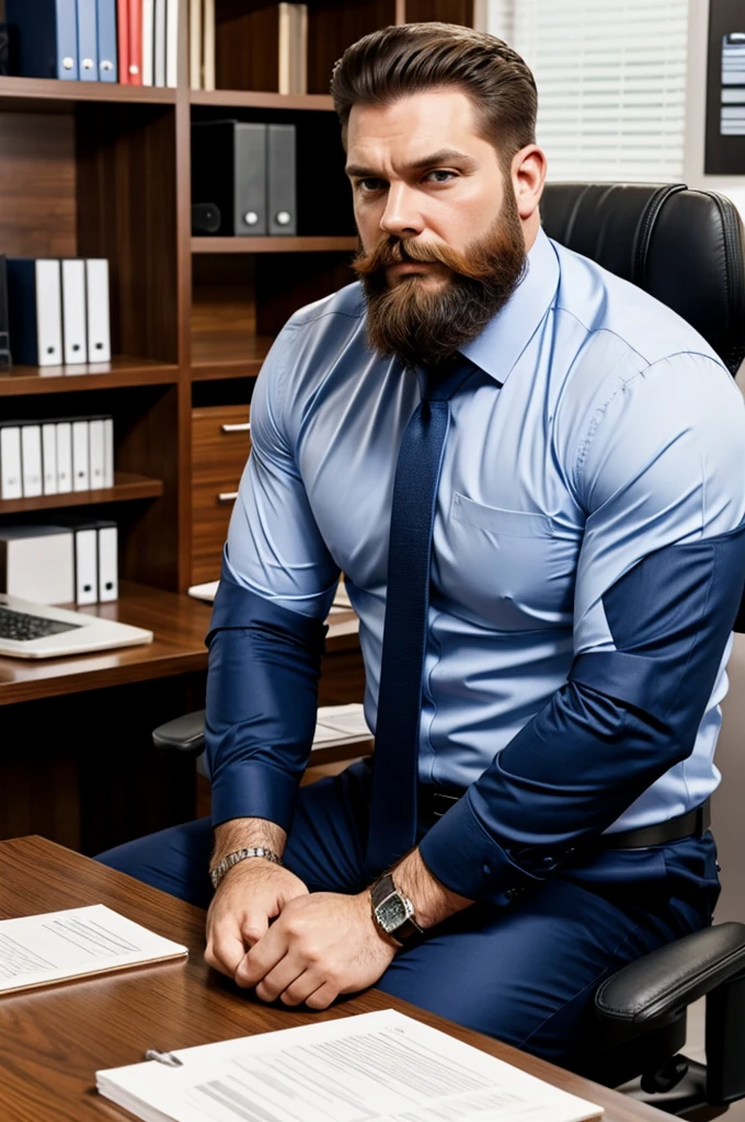 Big bearded and muscular office boss