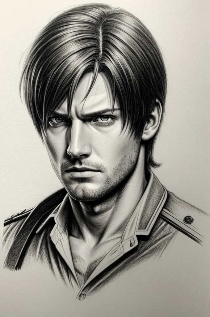 Draw in pencil the face of Leon Kennedy from Resident Evil 