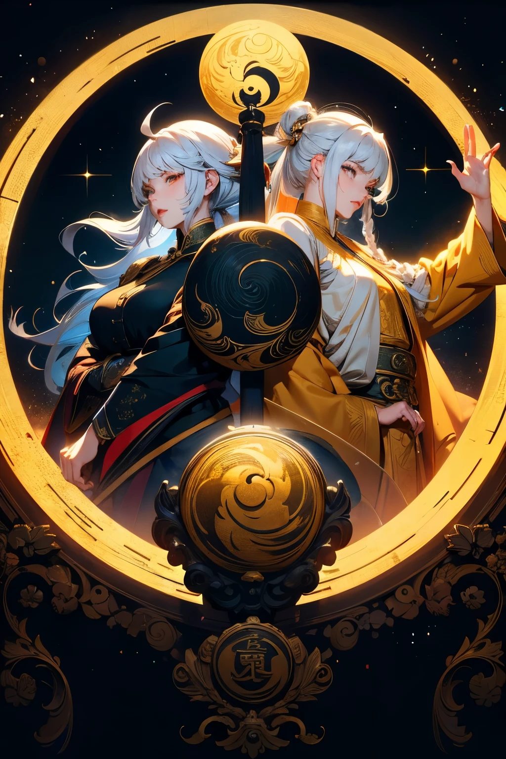 yin and yang五行，masterpiece，hope，Positive，High resolution, High resolution, 8k, masterpiece2:1,（，moon），yin and yang