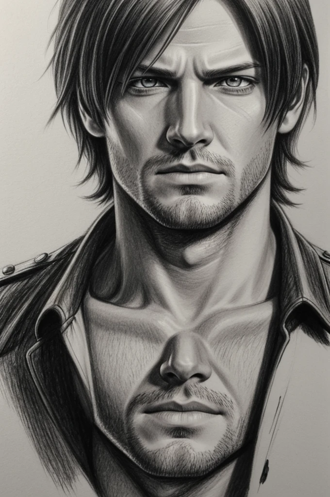 Draw in pencil the face of Leon Kennedy from Resident Evil