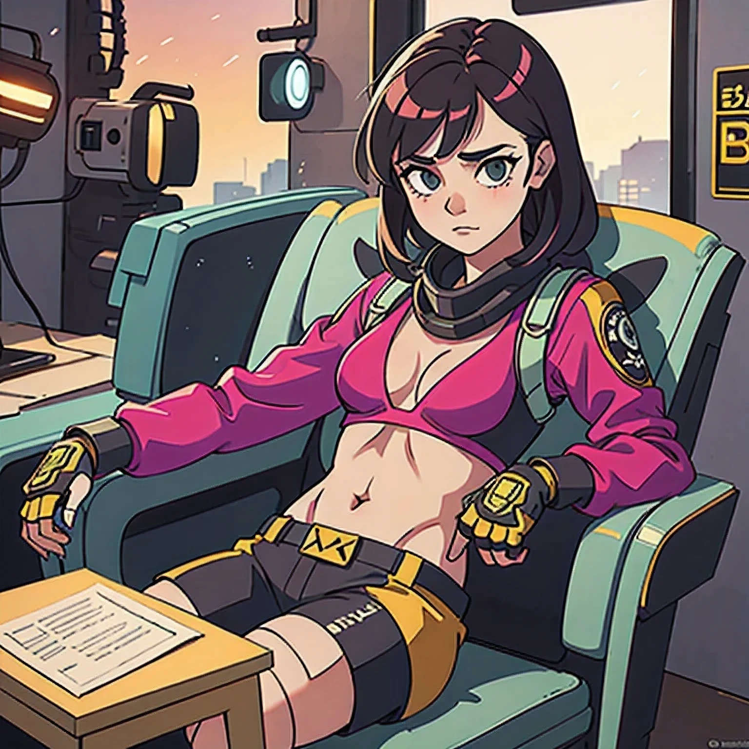 a 15 old in a bikini top and shorts sitting on a chair, 3 d neon art of a cyberpunk frog, scifi character render, 3 d render stylized, 3 d render beeple, stylized 3d render, style of starfinder, scifi character, rolands zilvinskis 3d render art, rendered in redshift, colored zbrush render