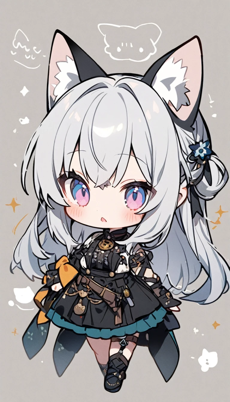 chibi、1girl、Silver Hair、Cat ear