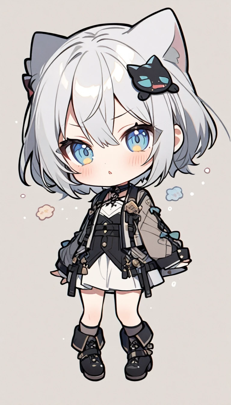 chibi、1girl、Silver Hair、Cat ear