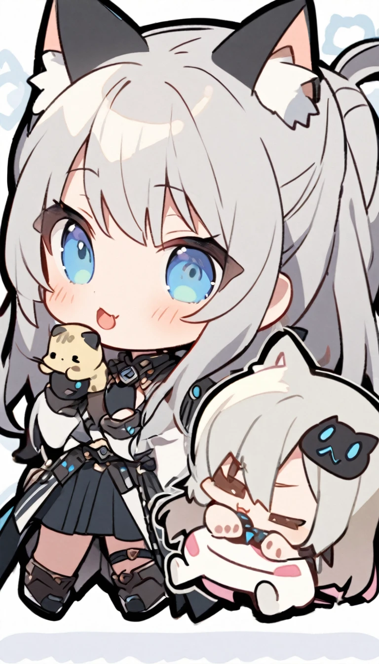 chibi、1girl、Silver Hair、Cat ear
