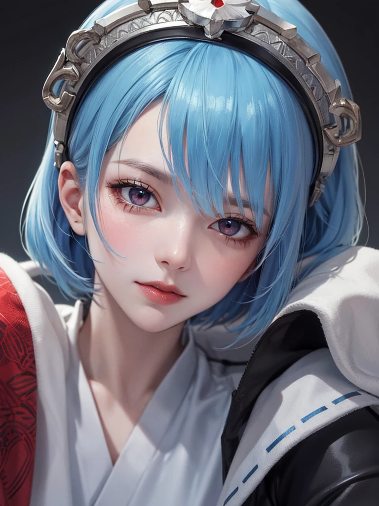 Masterpiece, Best Quality, 8K, Detailed Skin Texture, Detailed Cloth Texture, Beautiful Detail Face, Intricate Detail, Ultra Detailed, Portrait of Rei Ayanami, Blue Hair, Red Eyes, Head Tilt, No Background