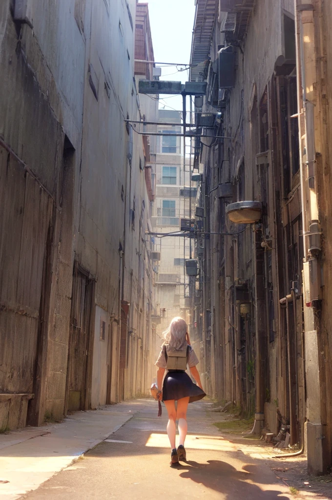 Girl captured by tentacles in abandoned factory　Tentacles in a skirt　Pants fabric texture　
