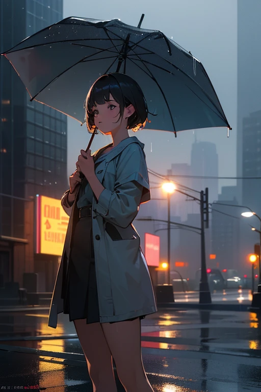 One girl, 18-year-old, Mix 4, (8k, RAW Photos, Highest quality, masterpiece:1.2), (Realistic, photoRealistic:1.37), cute, night, rain, Humidity, Professional Lighting, Photon Mapping, Radio City, Physically Based Rendering, Super Resolution,