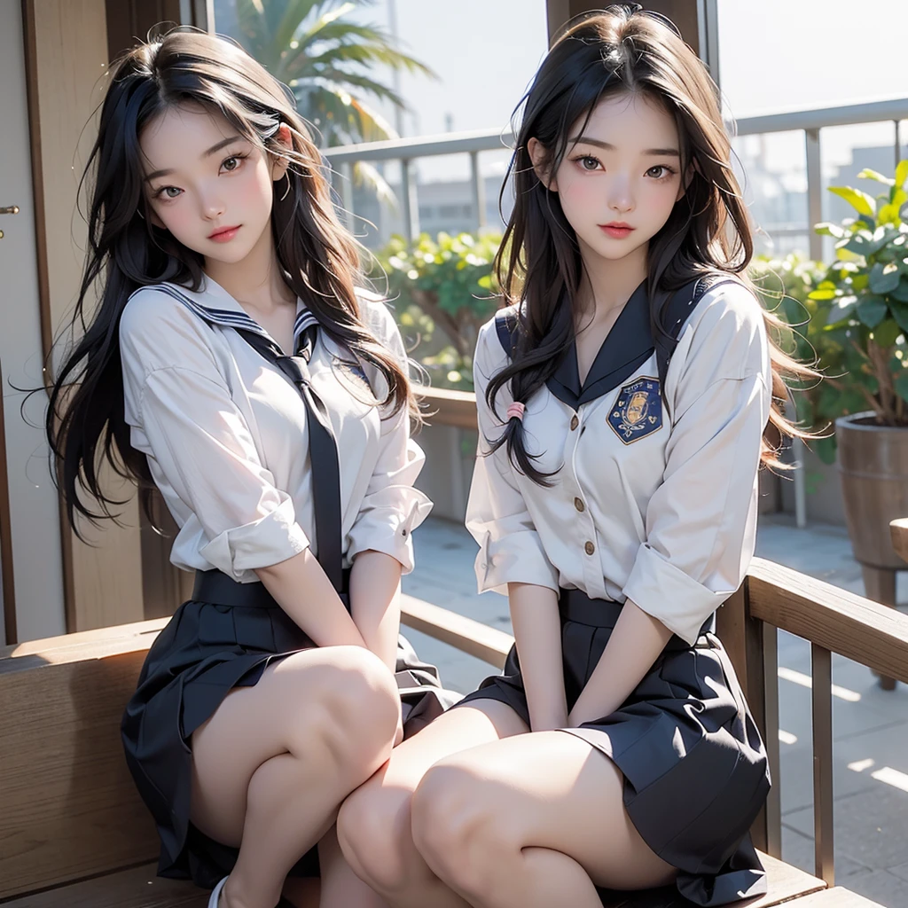 床に座っているSailor suitを着たアラビアのアジア人女性, Wearing a black uniform, Anime girl crouching, Beautiful face with arms and legs, Surrealist schoolgirl, Girl in uniform, Surrealist , Shot with Canon EOS 5D, cute , Strike a Pose, Sailor suit, Real young gravure idol,Adorable,Super Skirt