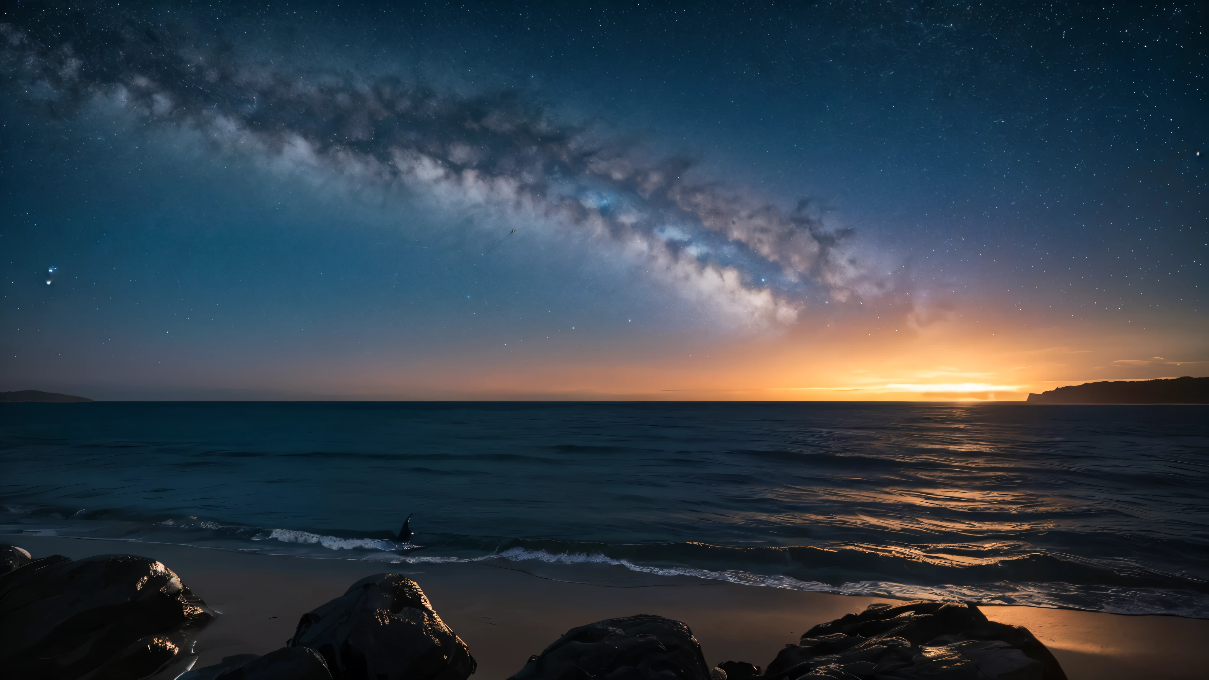 Starry Sky, Ocean, Whales 