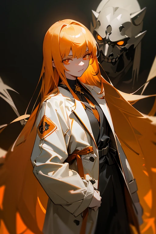 c.c., Expressionless, , (masterpiece, Highest quality, Very detailed, Best Shadow, Volumetric lighting), (Beautifully detailed face, Beautiful attention to detail), (Best lighting),, Orange eyes, Very long hair, (White straitjacket:1.4), Black belt, , (Cowboy Shot:1.3), intense angle,, mksks style, Beautiful background, Professional Lighting, Warm coloured landscape,