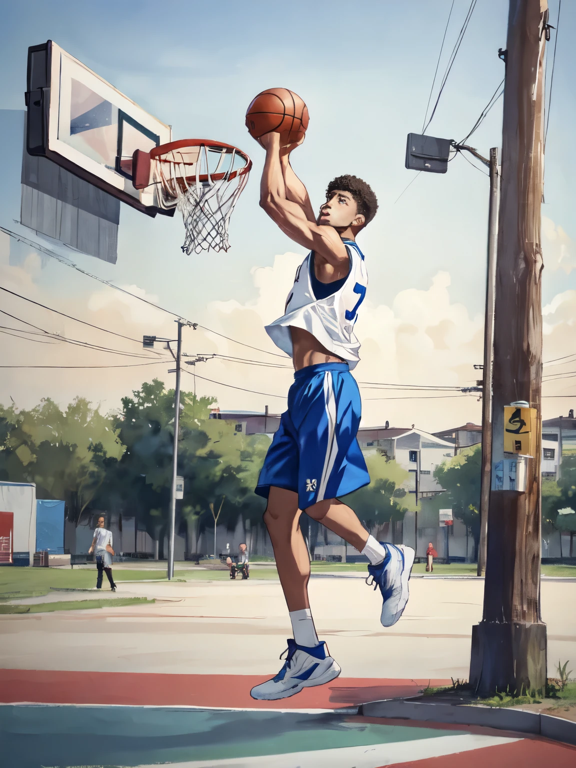 One boy, (((Dunk Shot))), basketball, athlete, Pop Background, 