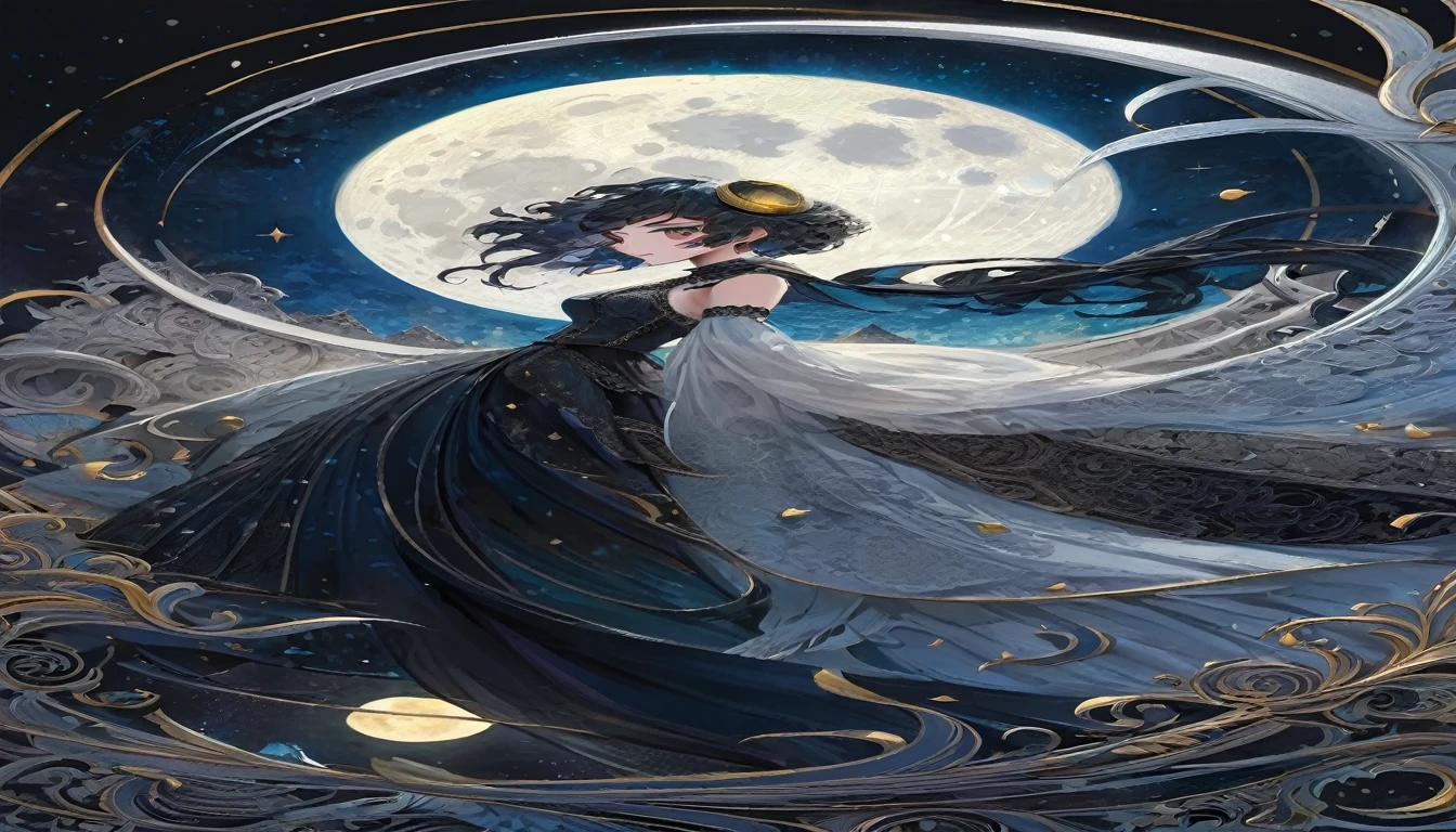 the moon, Artwork inspired by Dave Mckean, intricate details, oil painted