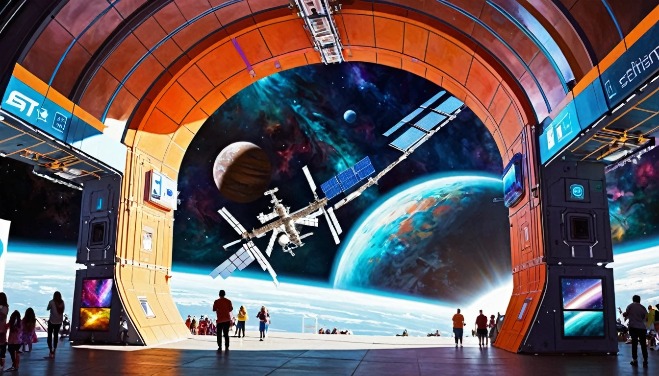 painting, , Technology elements，Space station elements, A cool archway, Art and Food Festival，Gorgeous digital colors