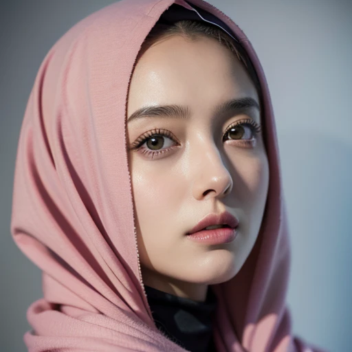 (best quality, 4k,8k, high resolution, masterpiece: 1.2), highly detailed, (realistic, photorealistic, photo-realistic: 1.37), oil painting, portrait of a woman in a pink hijab and black jacket: 1.1, portrait anime style Kaya Scodelario:1.1, impressive facial features, detailed eyes and lips:1.1, pink hijab:1.1, Jaina Solo, oil painting:1.1, very realistic depiction of a woman, anime-style portrait, promotional image:1.1, digital art, bright colors, incredible attention to detail:1.1, beautiful digital paintings of Anastasia Ovchinnikova, Alina Ivanchenko, and Olga Buzova, charming realism, sultry expressions:1.1