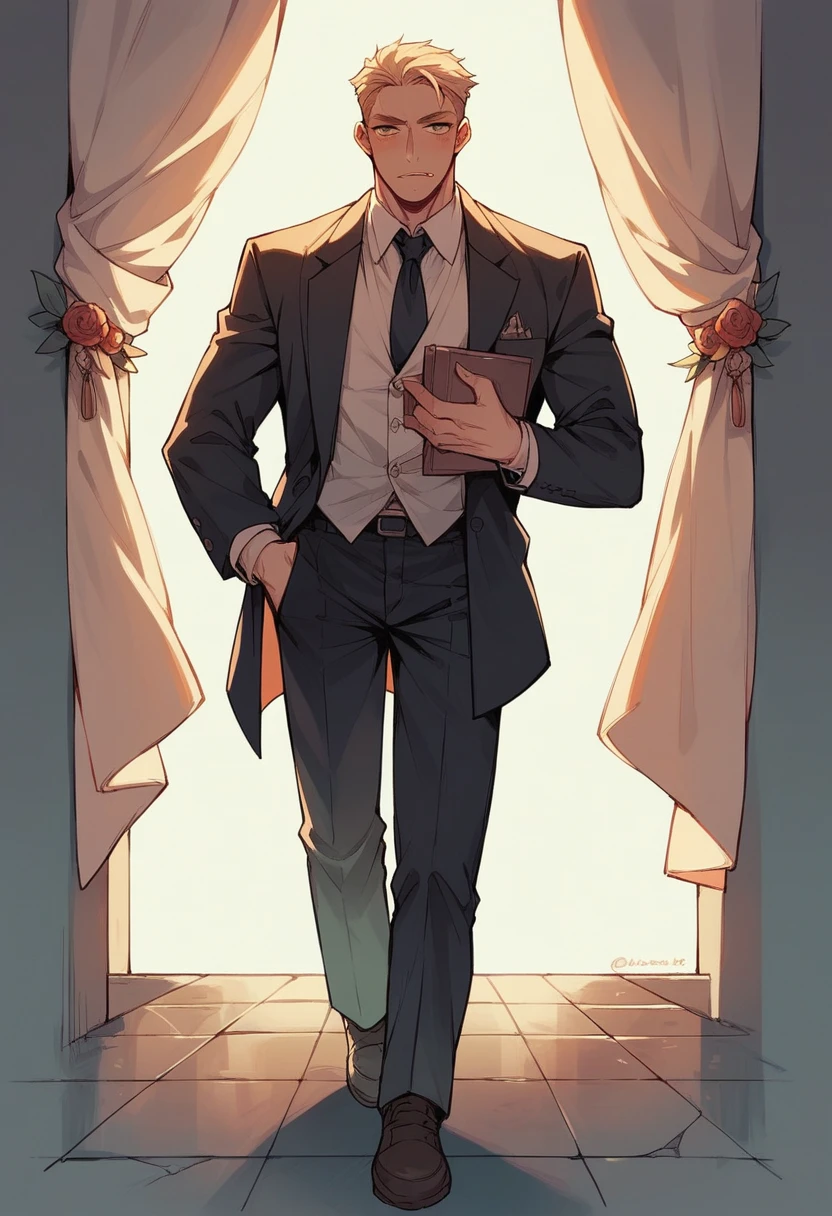 Wear the suit from this picture.