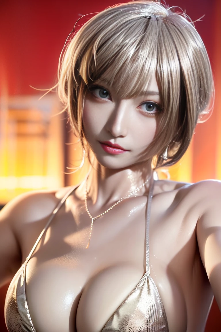 Beauty 1 person、(Light purple eyeshadow、Small face、(Long body:1.2)、Watery Big Eye、Toned body、Beautiful curves、((Sexy face:1.4))、Long Eyelashes、Poolside、Wet whole body、(Sparkly champagne gold bikini swimsuit:1.4))、(Wet and messy hair:1.4)、((Perfect Anatomy:1.2))、(顔に大量のSweat:1.2)、The splashing water shines:2、Fine water splashes on the body、 (Platinum Necklace&Earrings)、(Sunset color sky:1.4)、sexyポーズ、(((Sweat、vapor)))、Black Hair、Iris、depereblanca、sexy
