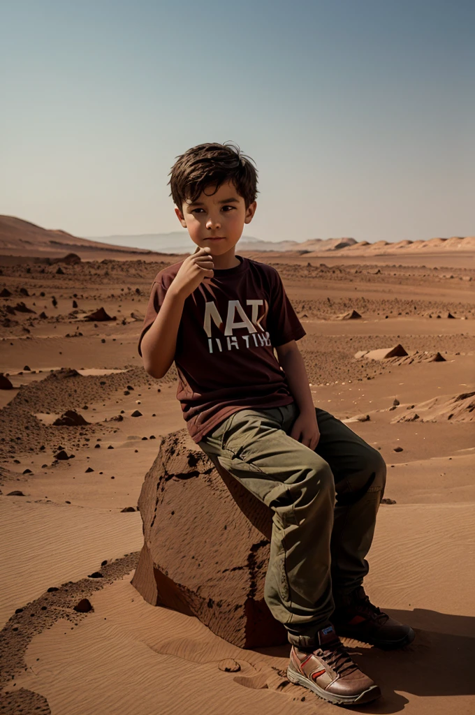 Create an image if a boy sitting on mars