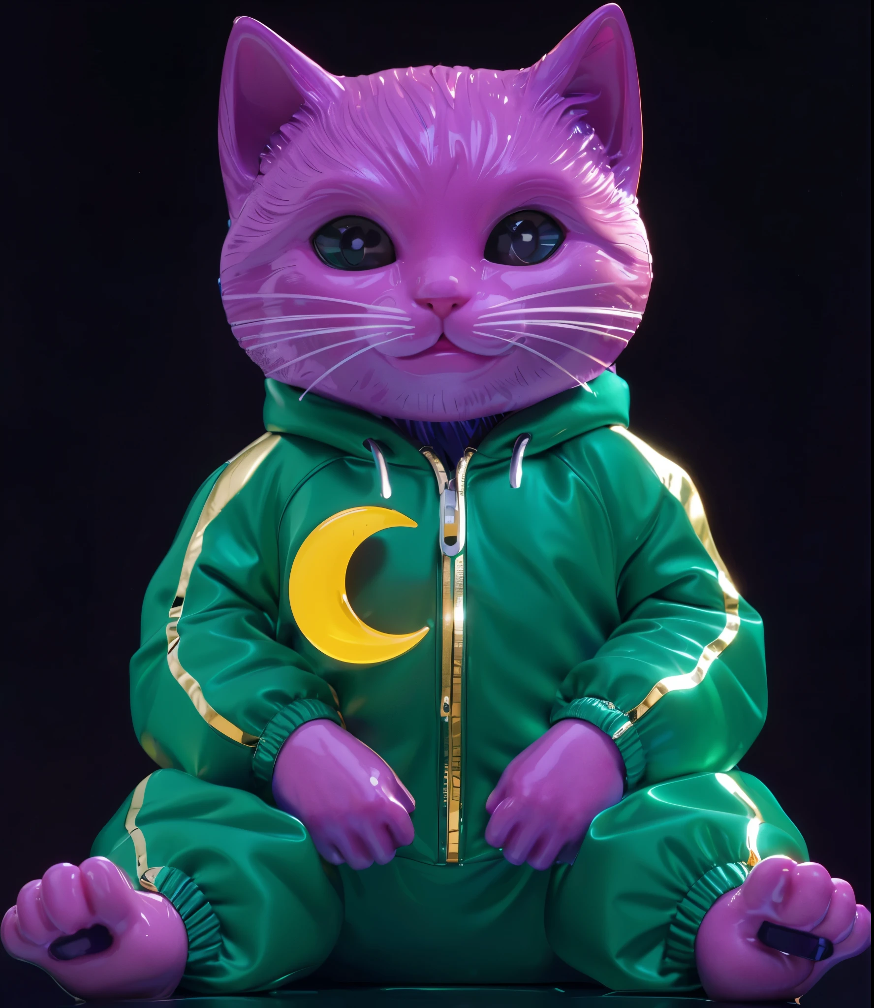 3d render, glossy texture, smooth 3d model, multiple light sources, rim light, sharp post effects render, (glossy plastic texture with multiple big light probe refractions), perfect cgi, smooth silhouette, high intensity refraction, (super glossy material), most beautiful vfx , blue background, plastic refractions, realistic, 4k, high resolution, rim light, photo shoot, commercial photo, profile shot, 4k, rim light, high resolution, 4k, glossy texture, smooth 3d model, multiple light sources, rim light, sharp post effects render, (glossy metallic texture with multiple big light probe refractions), perfect cgi, cgi art created only with gradients, smooth silhouette, high intensity refraction, (super glossy chrome material), most beautiful vfx, blue background, chrome metal refractions, multiple light sources, rim light, sharp post effects render, perfect cgi, digital art, detailed digital art, reflective, best quality, 4k, masterpiece:1.2, ultra-detailed, realistic, vivid colors, dark and moody lighting, The image of the highest quality, ensuring every detail is showcased perfectly. It in 4k resolution, allowing viewers to immerse themselves in the richness of the colors and intricate details. The realistic rendering. under the spotlight, reflecting, high-resolution image, realistic rendering, dark background, and rim light photorealistic The image features three characters standing in front of three houses. The characters are a red-haired mermaid, a purple cat, and an orange dog. They are each holding a yellow maraca