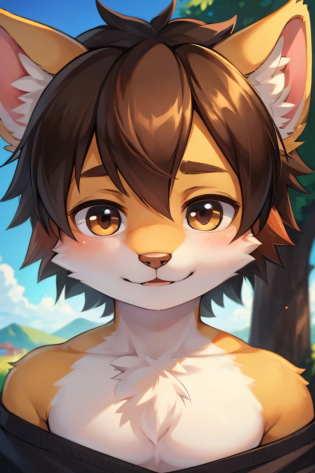 Best image quality, 4K, masterpiece, close-up, male furry cub, Super high resolution, cute lovely boy