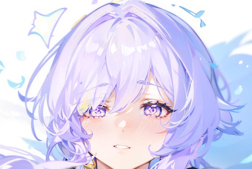 A 17-year-old girl，Flowing milky white and lavender gradient long hair，Air bangs，((((Lilac pupils))))