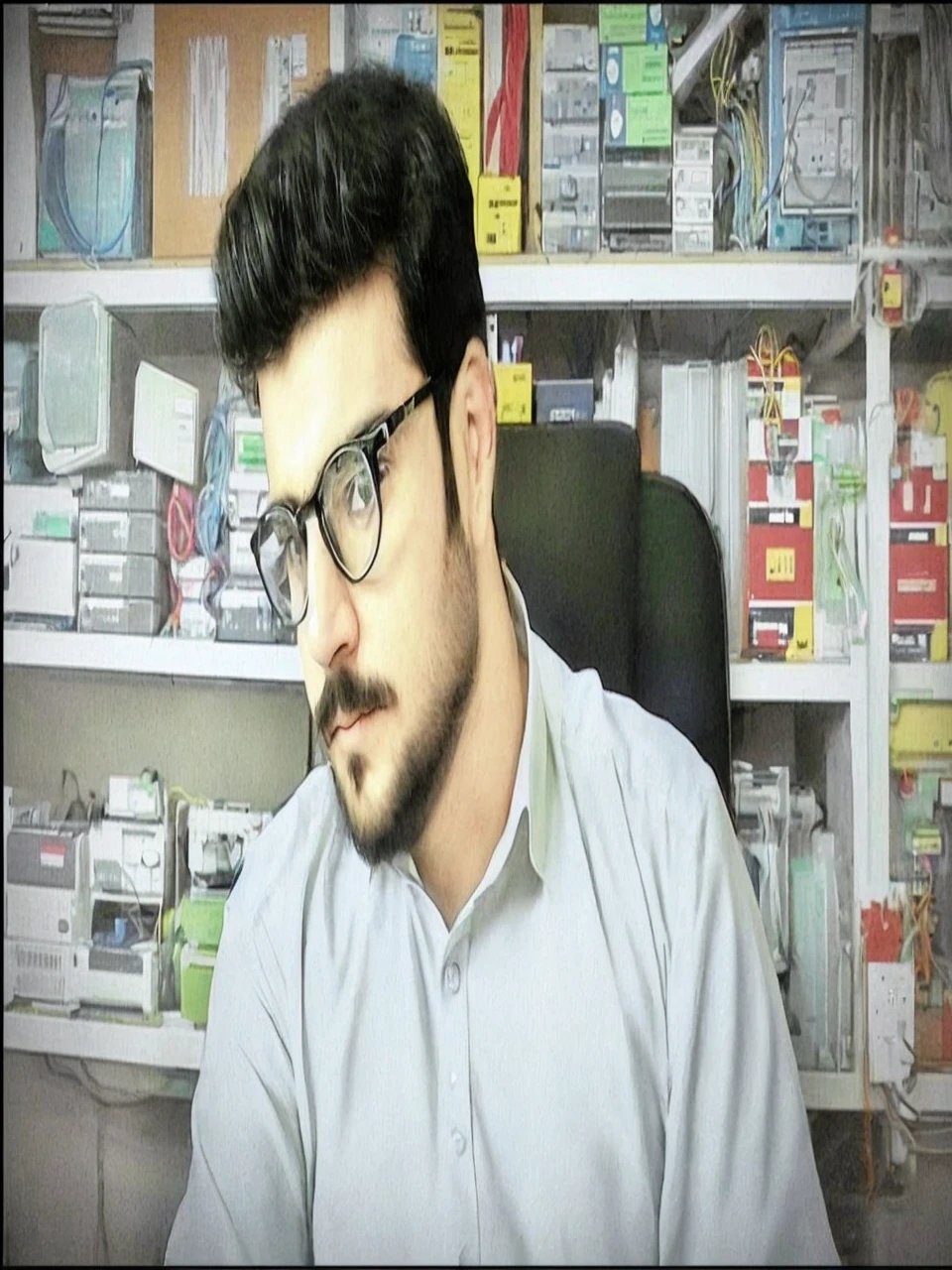 I am network engineer. Make my behind, use some cisco devices and some router or switch or any thing else and i am using computer and make my glasses like heros.