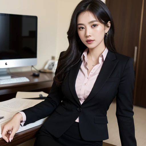 (8k, Highest quality, Super detailed:1.37), (Janet), 18-year-old, (Sophisticated African College Girl), Create a professional atmosphere in a modern office environment. Tailored blazer and pencil skirt combo, She displays impeccable style and a confident attitude.. 高解像度の画像はSuper detailedなリアリズムを捉えます, highlighting Janet's captivating eyes, Long eyelashes, Perfect Skin. A sophisticated office environment that exudes a sophisticated atmosphere, creating a visually stunning representation of Janet's professional image.