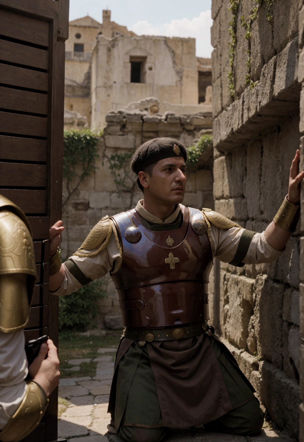 Create an image of roman soldiers capturing marcus tullius cicero for treason near his villa.