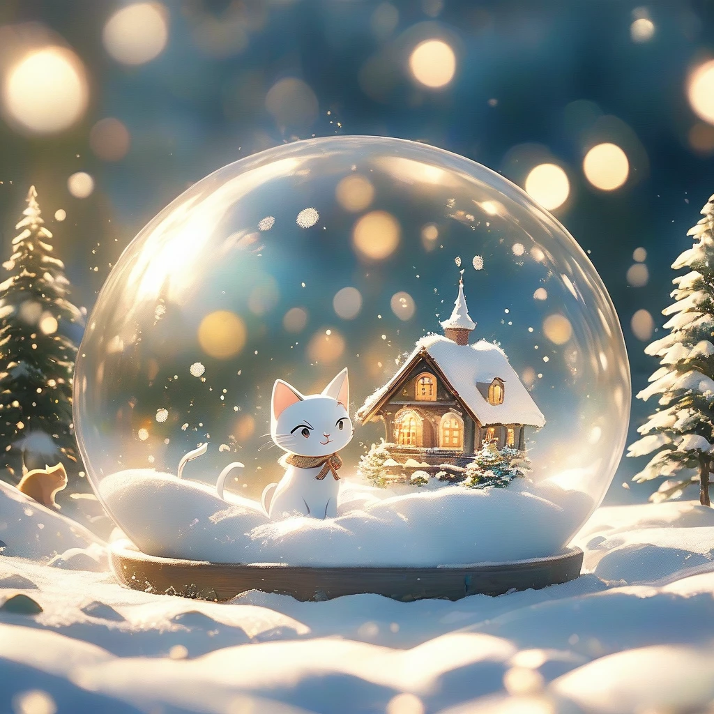 Snow Scene,snow,Cat(((Romantic atmosphere)))(((fairy tale elements)))(((masterpiece))), ((best quality))