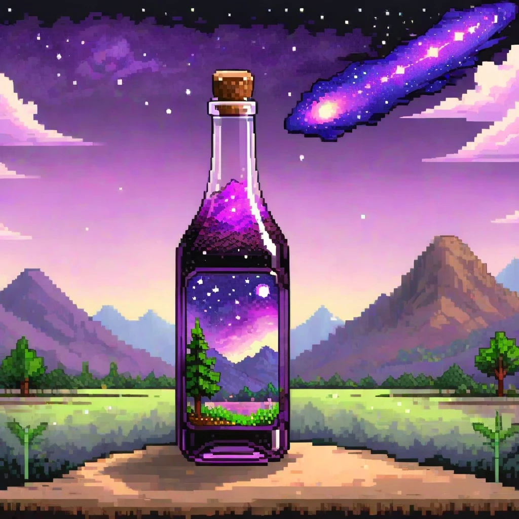 Beautiful landscape natural glass bottle, , Purple Galaxy Bottle, Pixel Art