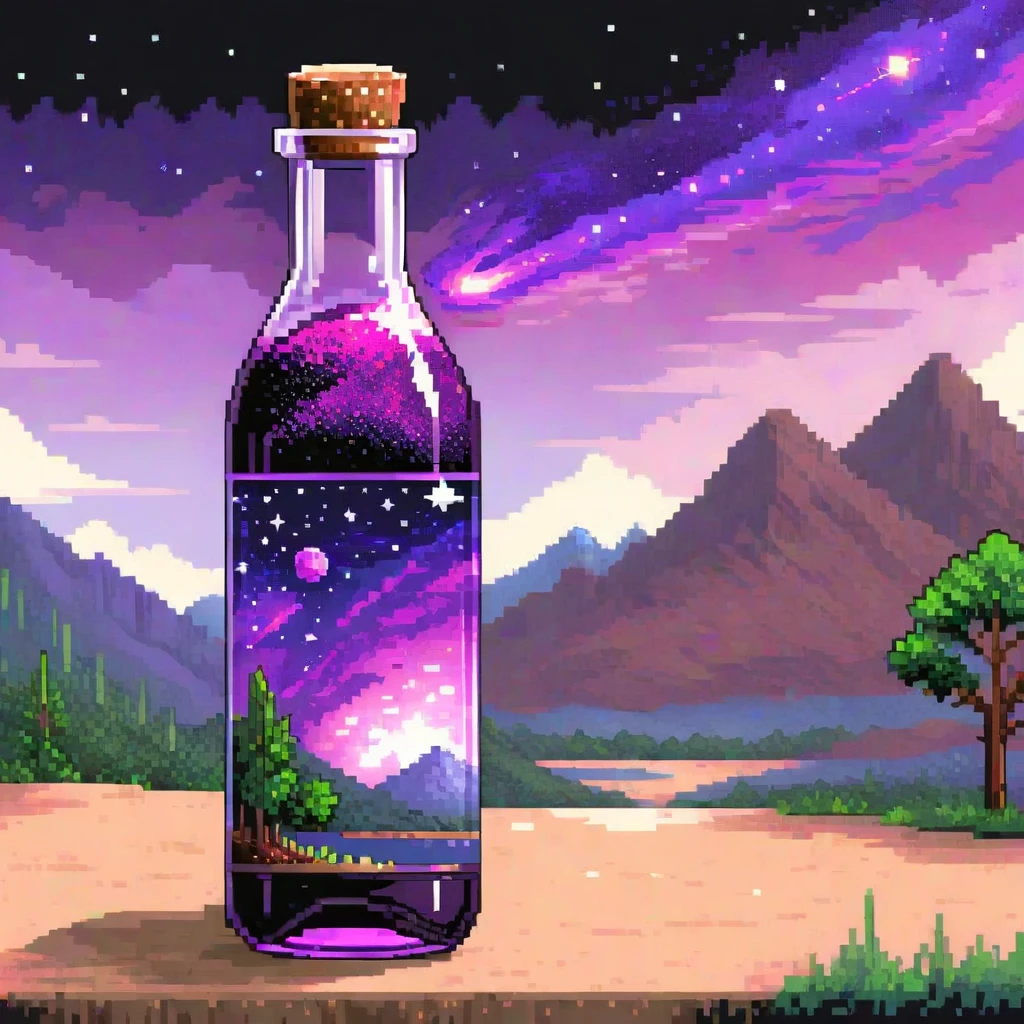 Beautiful landscape natural glass bottle, , Purple Galaxy Bottle, Pixel Art